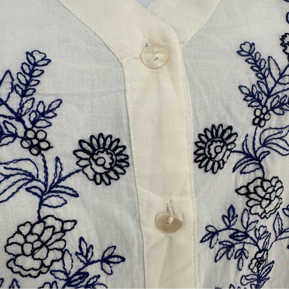 Collections Etc. 100% Cotton White Floral Embroidered Peasant Dress Medium - Picture 5 of 11